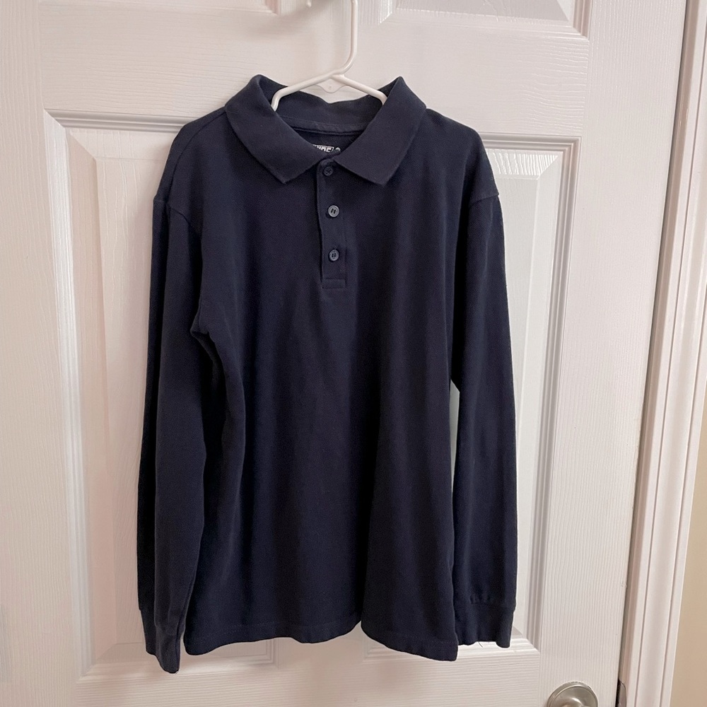 Boys long sleeve polo shirt - Navy, size L (14/16)
